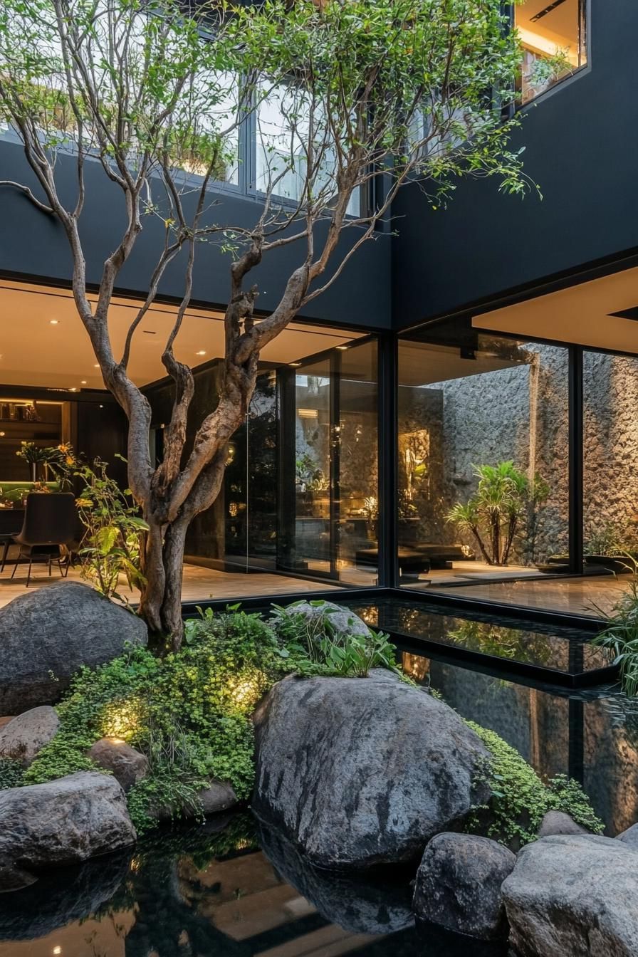 Glass-Walled Indoor Courtyard Retreat