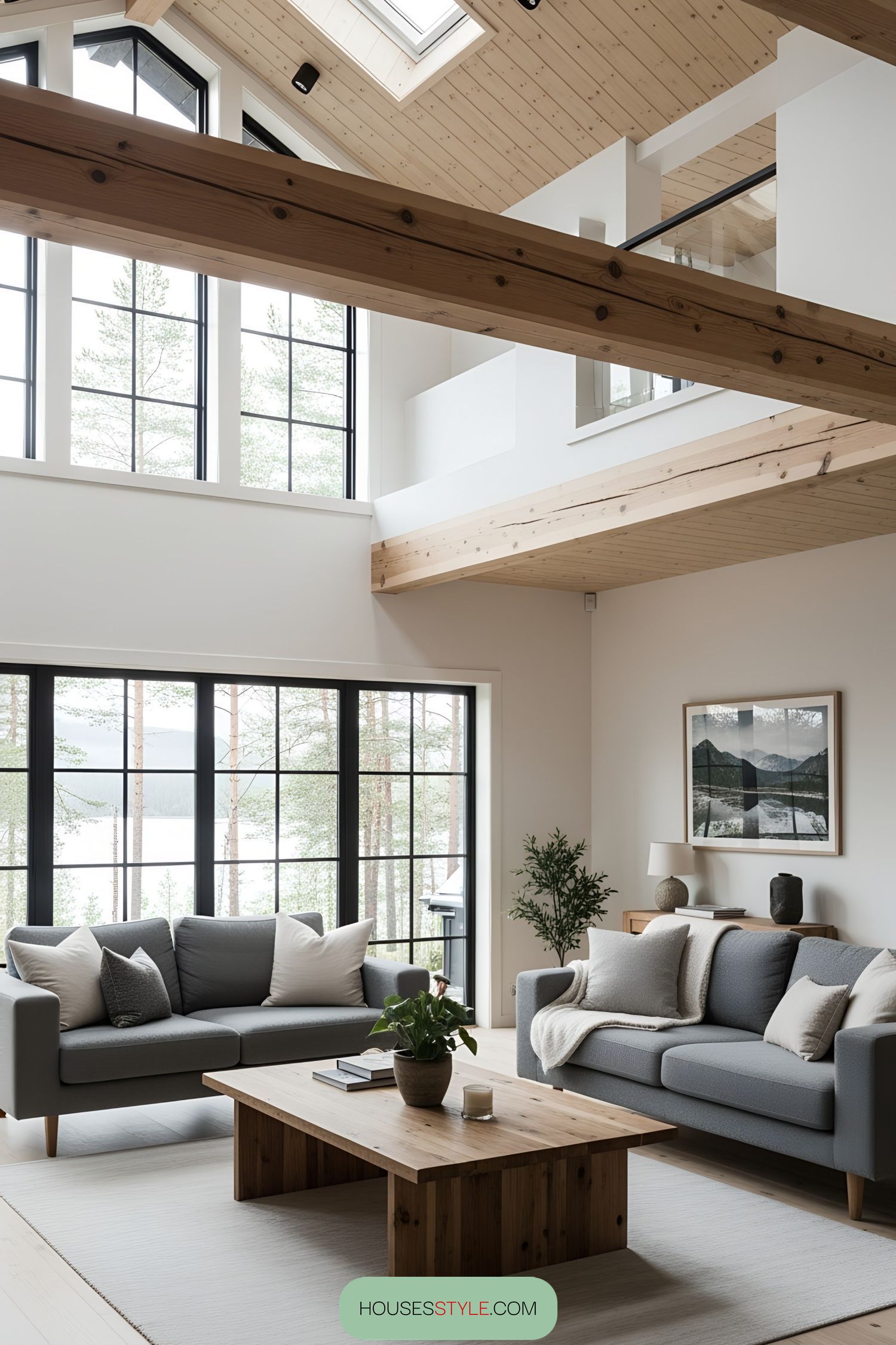 Vaulted Lake House Interior Lit by Natural Glow