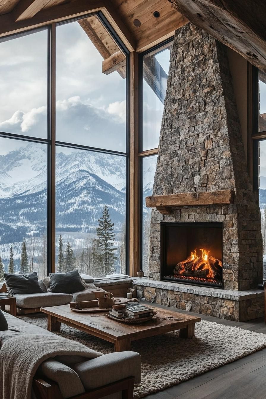 Cozy Cabin With Floor-to-Ceiling Stone Fireplace