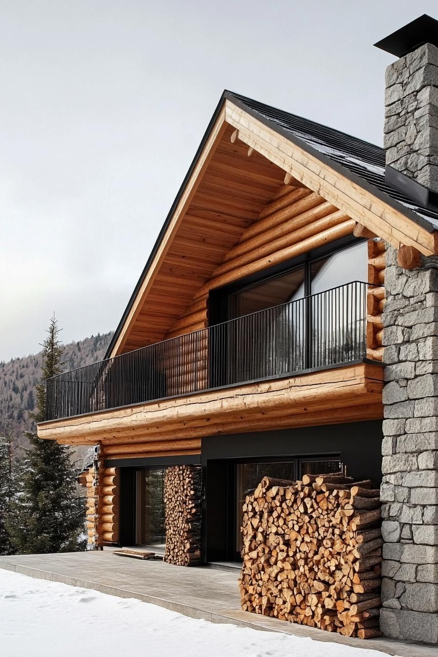 Log House With Built-In Stone Fireplace and Wood Storage - photo 4