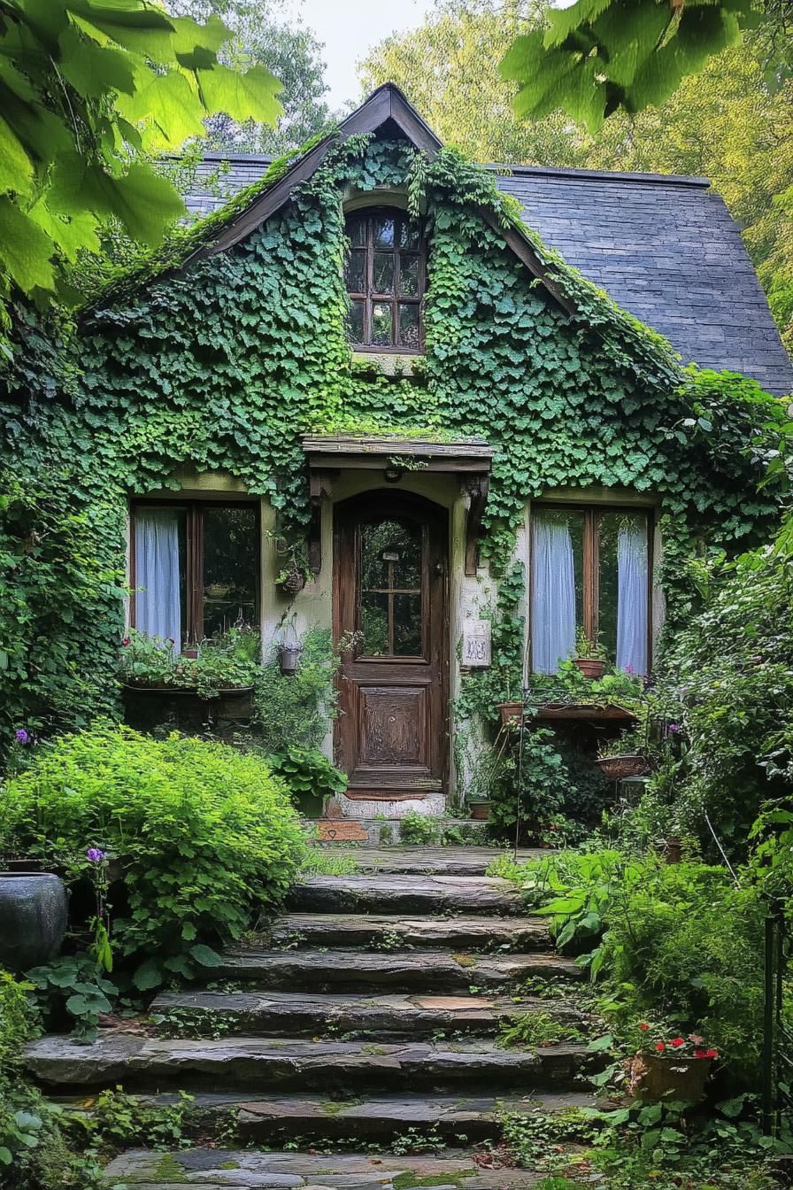 7) Ivy-Covered Cottage Wrapped in Greenery