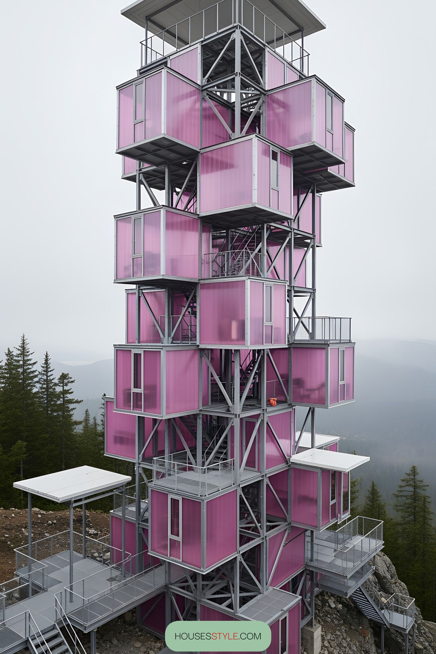 Pink Puzzle Tower Rises Into the Sky