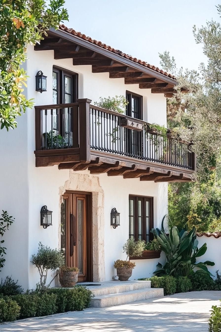 Smooth Stucco Walls With Vintage Wood Balconies