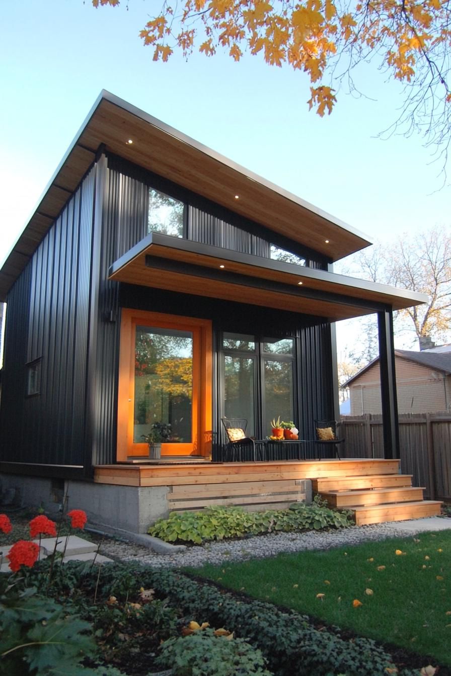 Corrugated Iron Siding With Exposed Wood Beams