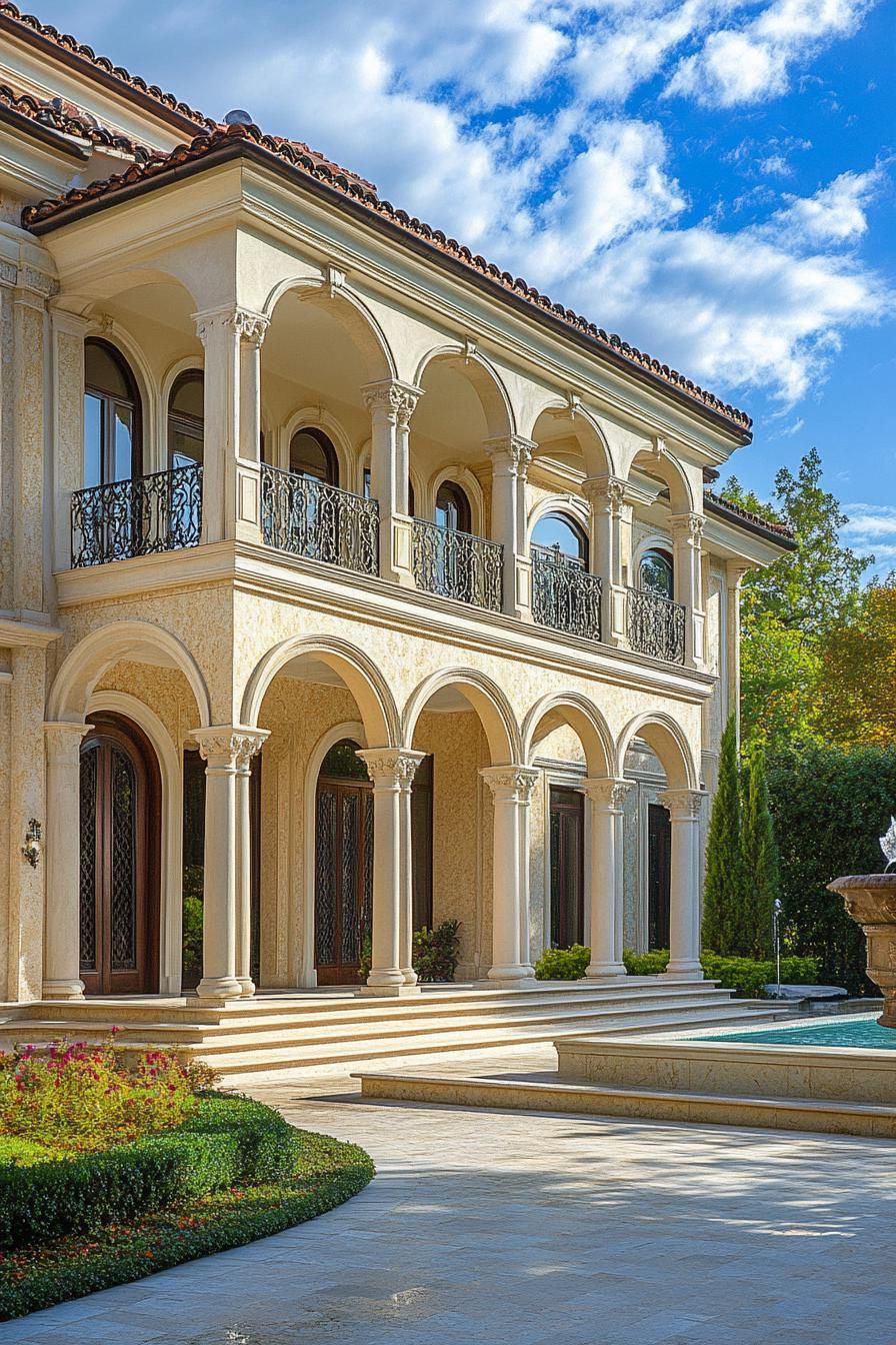 Mediterranean Villa With Arched Balconies