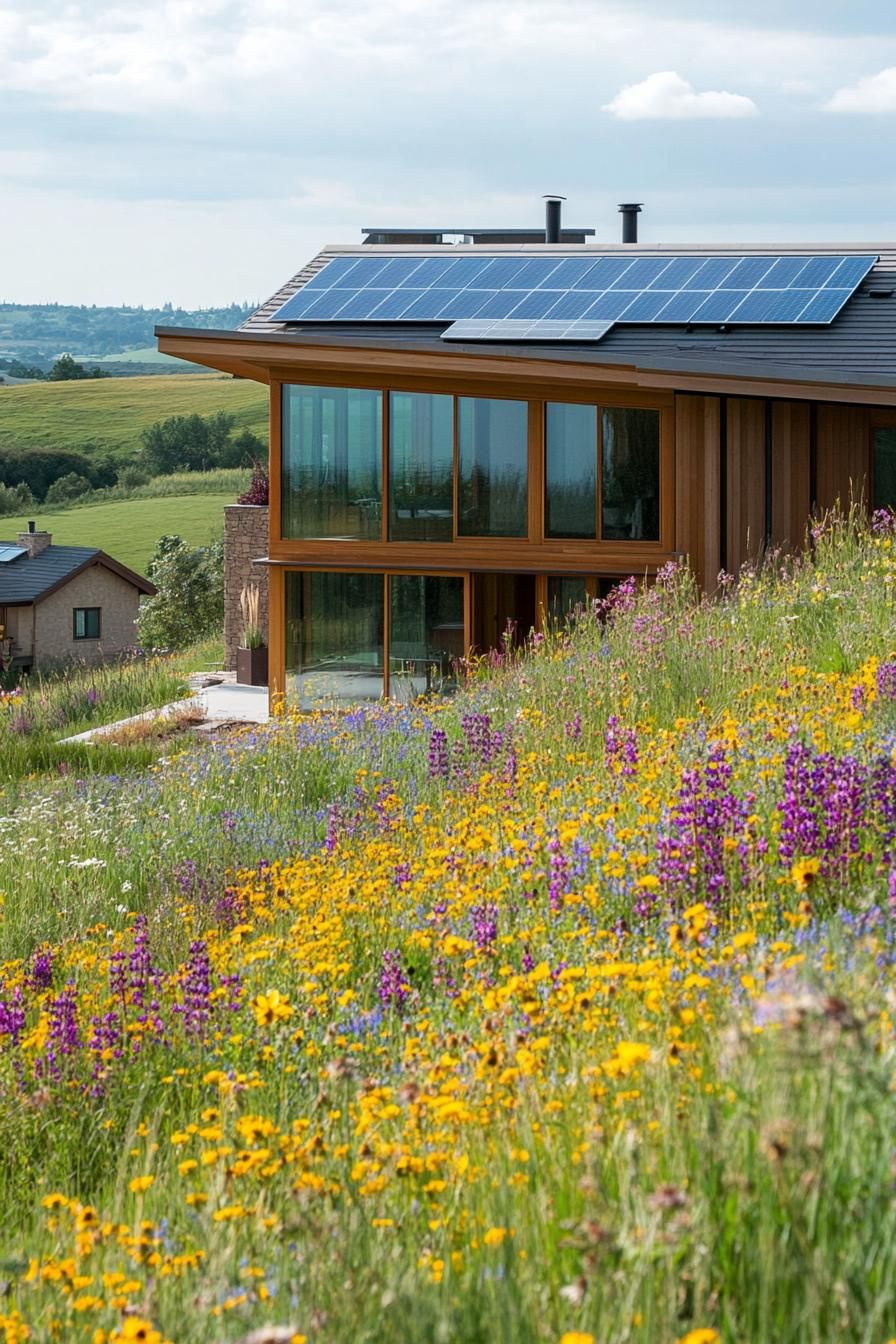 Wooden Eco House Surrounded by Wildflowers