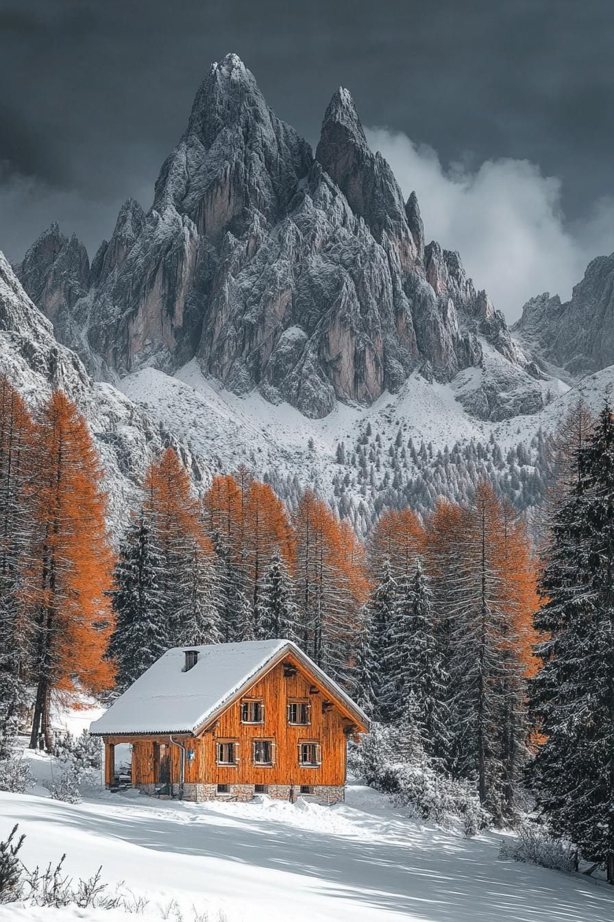 Snowy Cabin Retreat With Mountain Backdrop