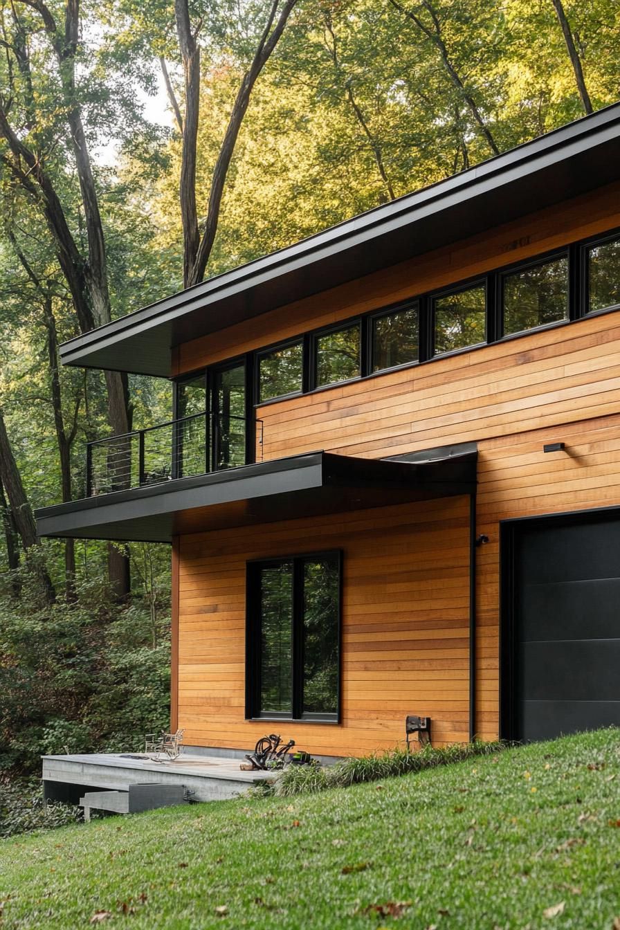 Horizontal Wood Siding Paired With Black Steel