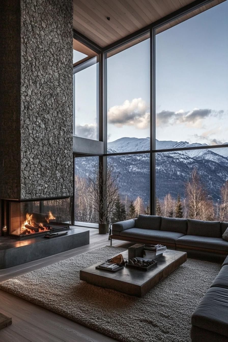 Contemporary Mountain Home With Minimalist Stone Fireplace