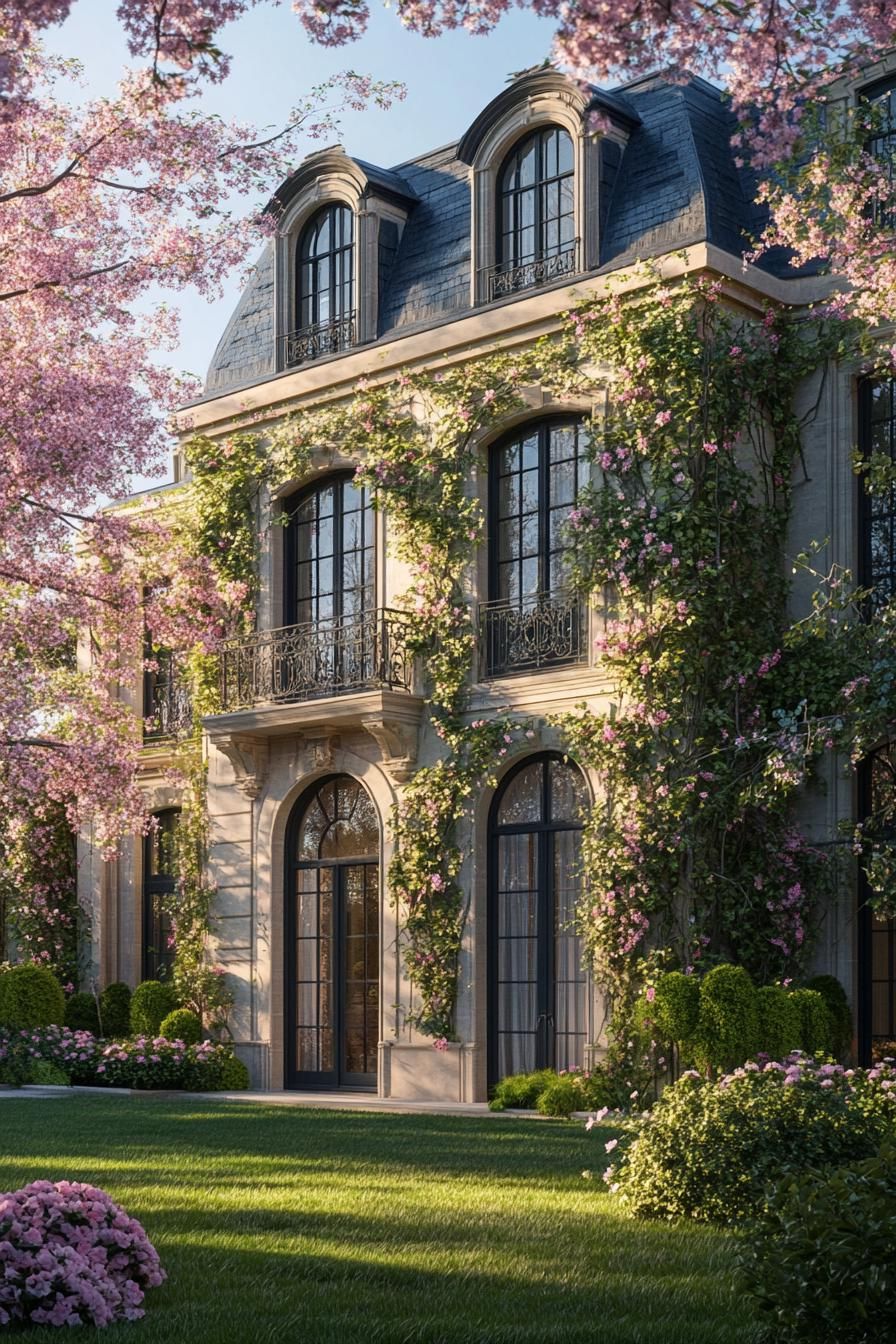 French Mansion Wrapped in Blossoming Branches