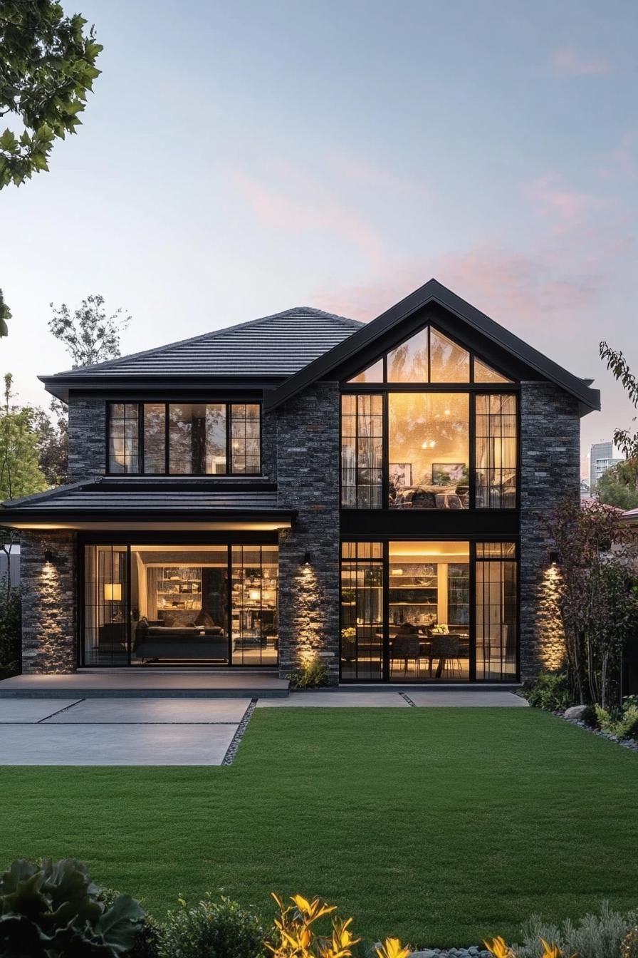 Modern Suburban House At Dusk