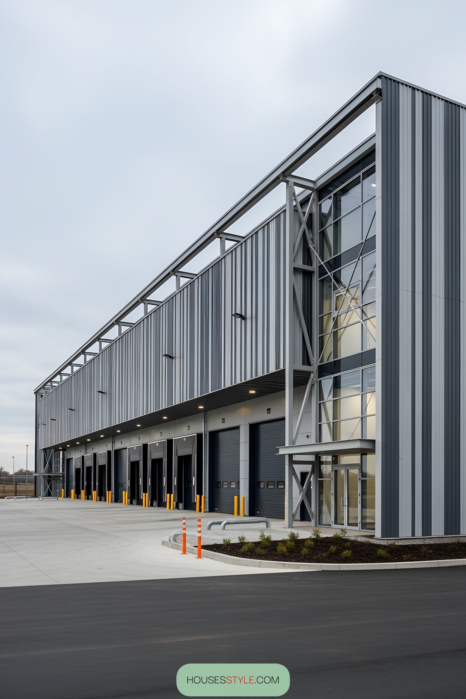Striped Steel Panels on a Factory Facade