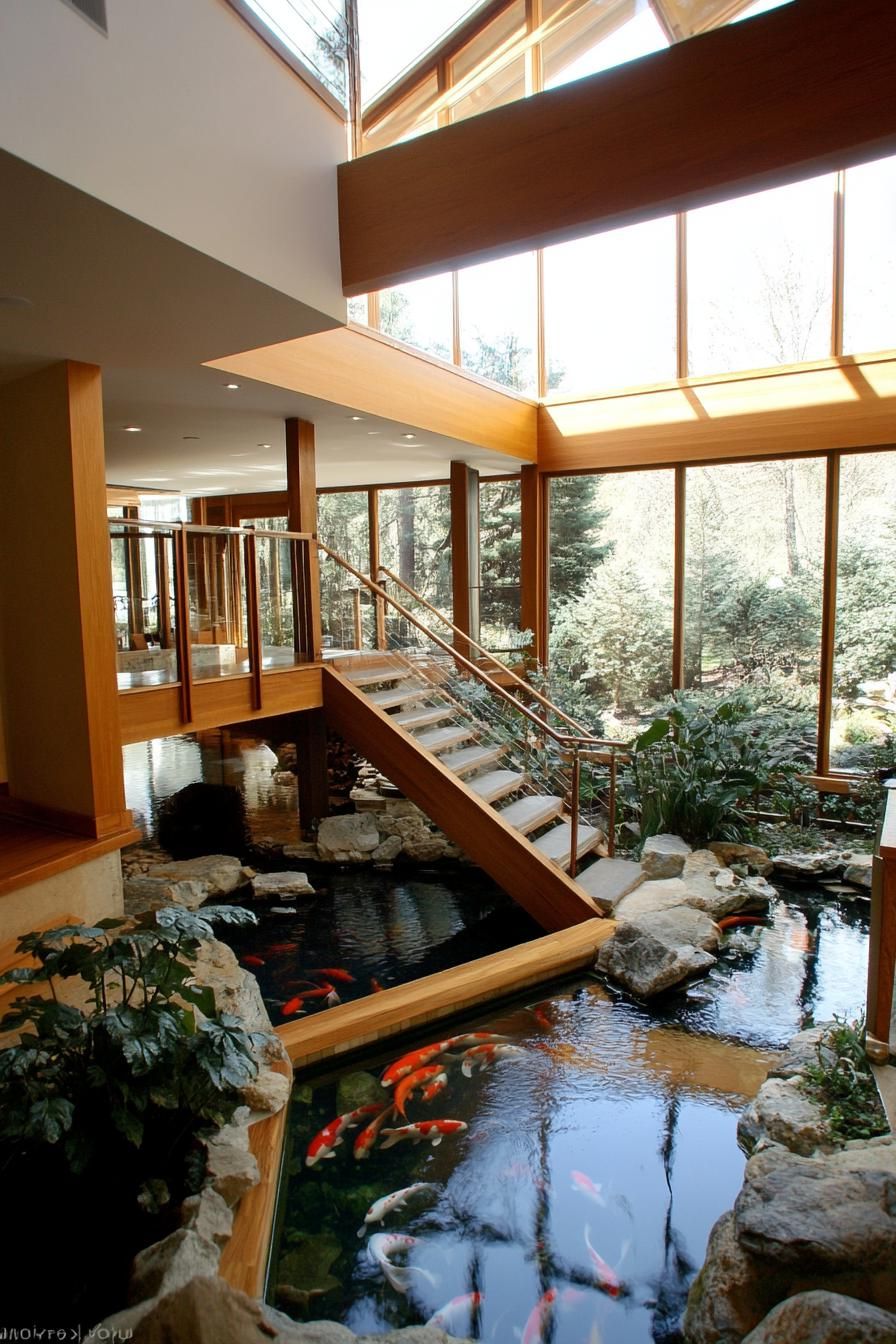 An Indoor Koi Pond With a Small Bridge - photo 4