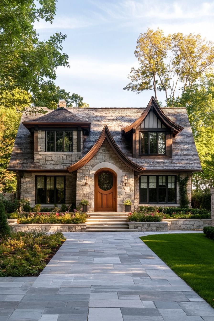 Stone Suburban House With Quaint Details