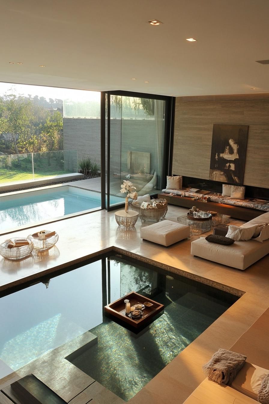 13) Sunken Living Room Beside the Pool
