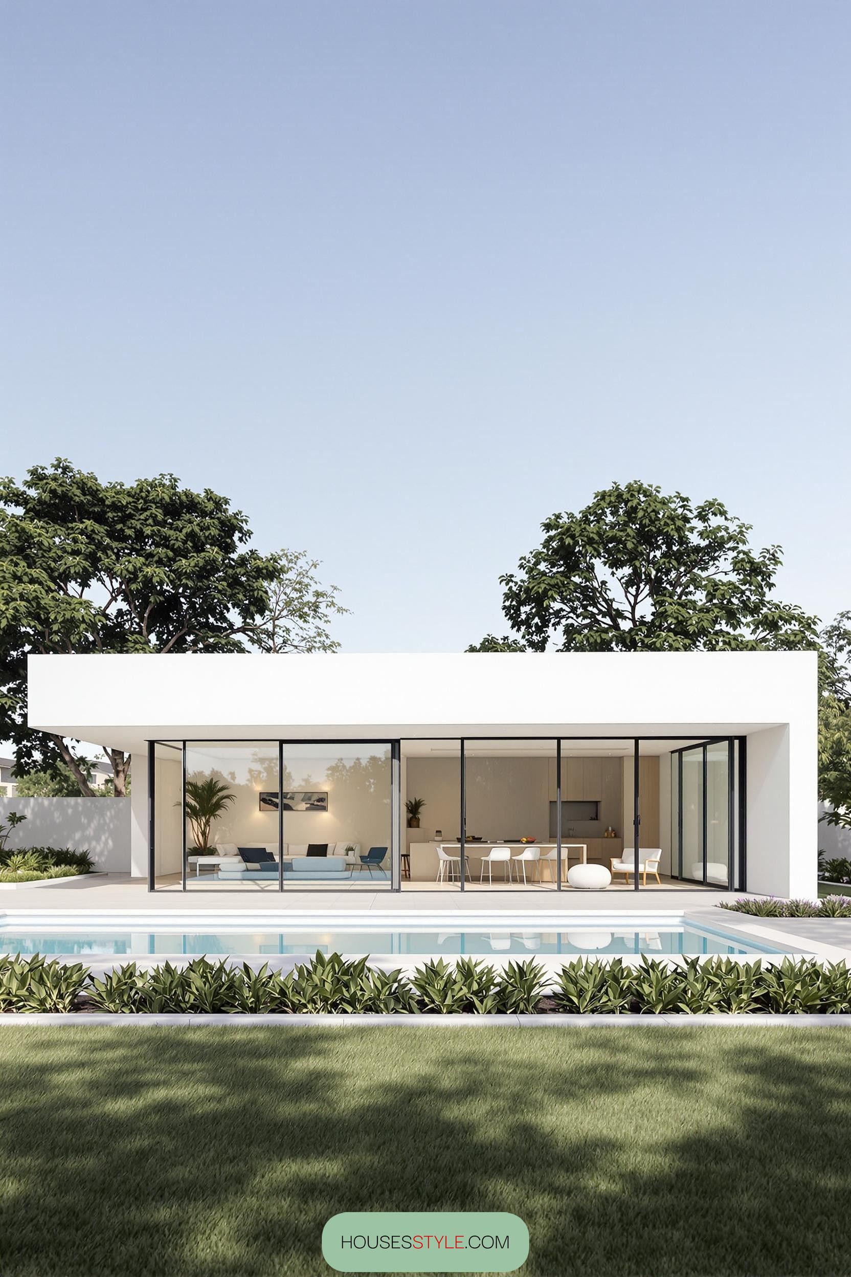 Minimalist Poolside Bungalow Relaxation