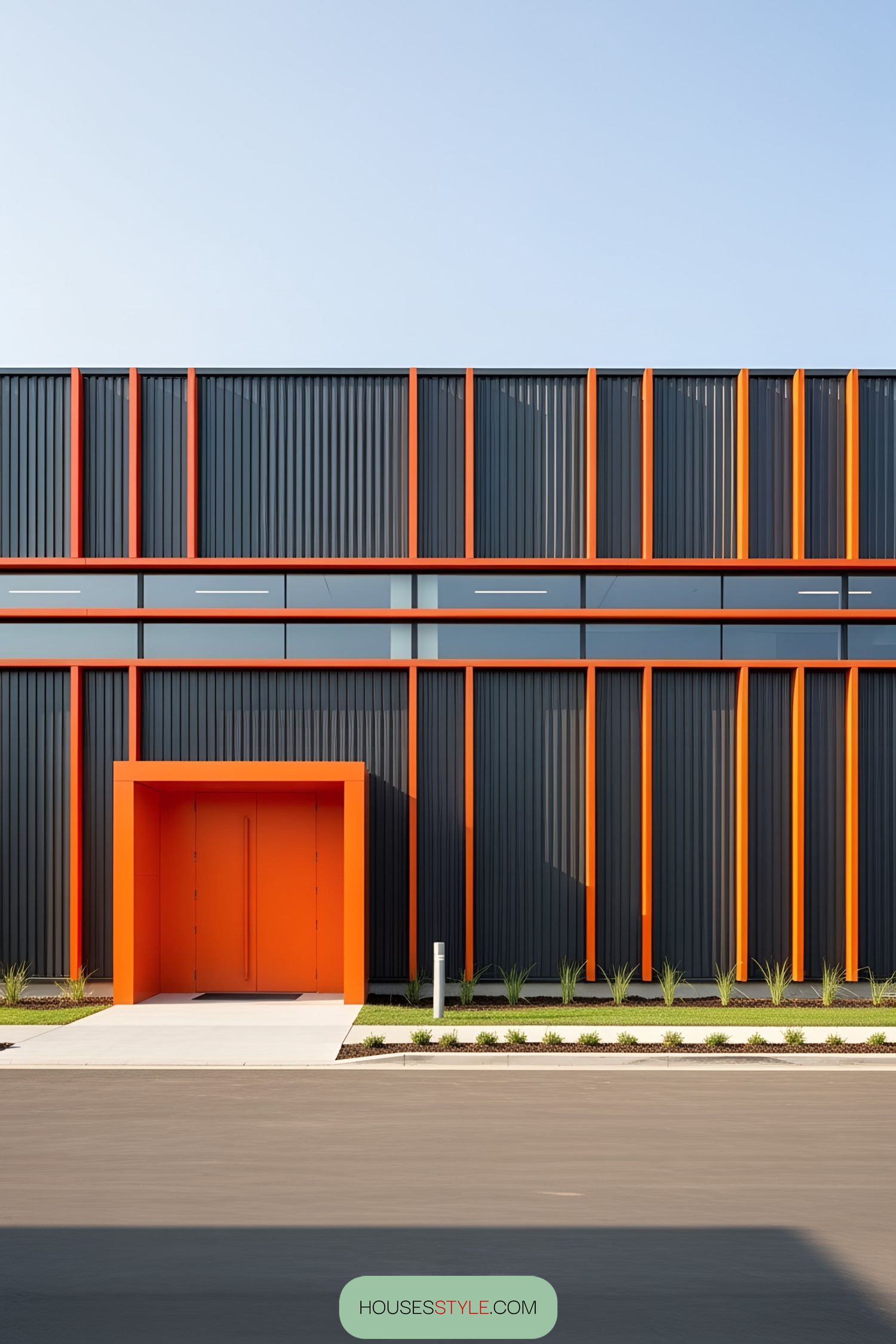 Bright Orange Accents on a Sunlit Facade