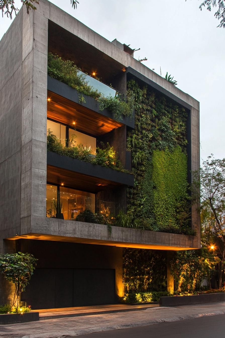 Minimalist Concrete Facades With Vertical Gardens