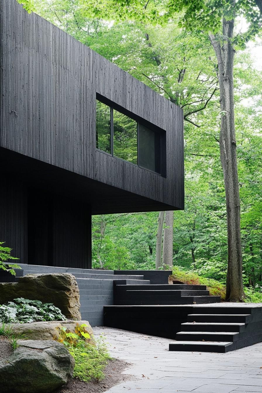 Forest Cabin With Blackened Wood Exterior