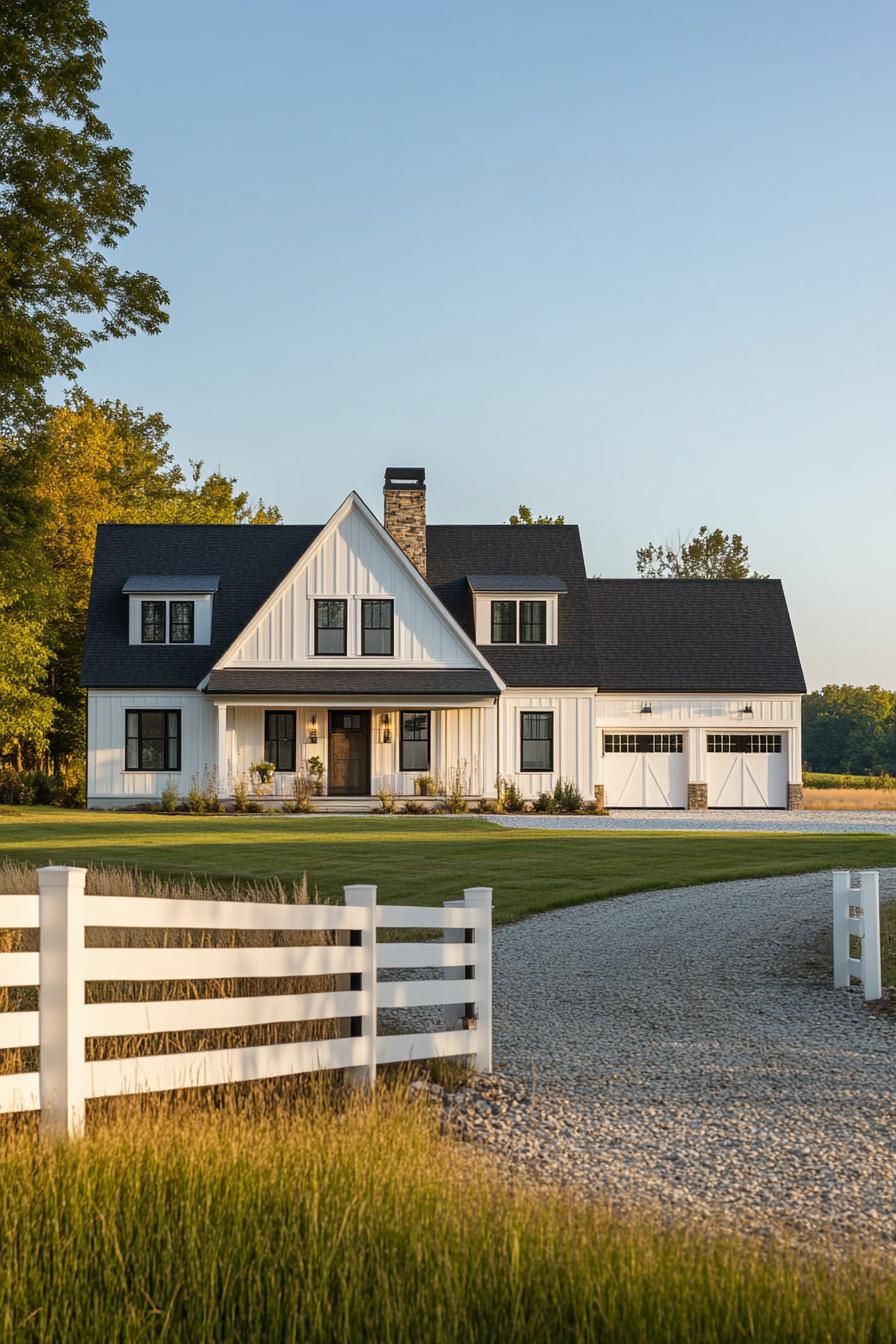 Big Farmhouse Behind a White Ranch Fence