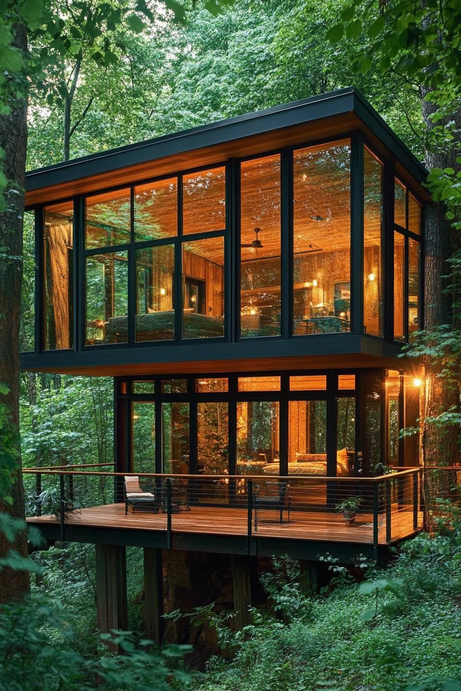 Glass-Front Forest Lodge, Modern Style