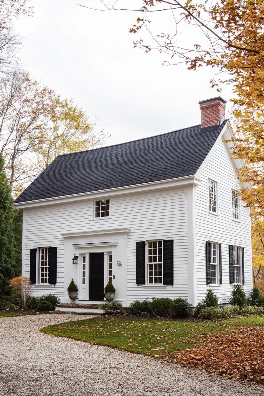 White Clapboard Saltbox Style Homes