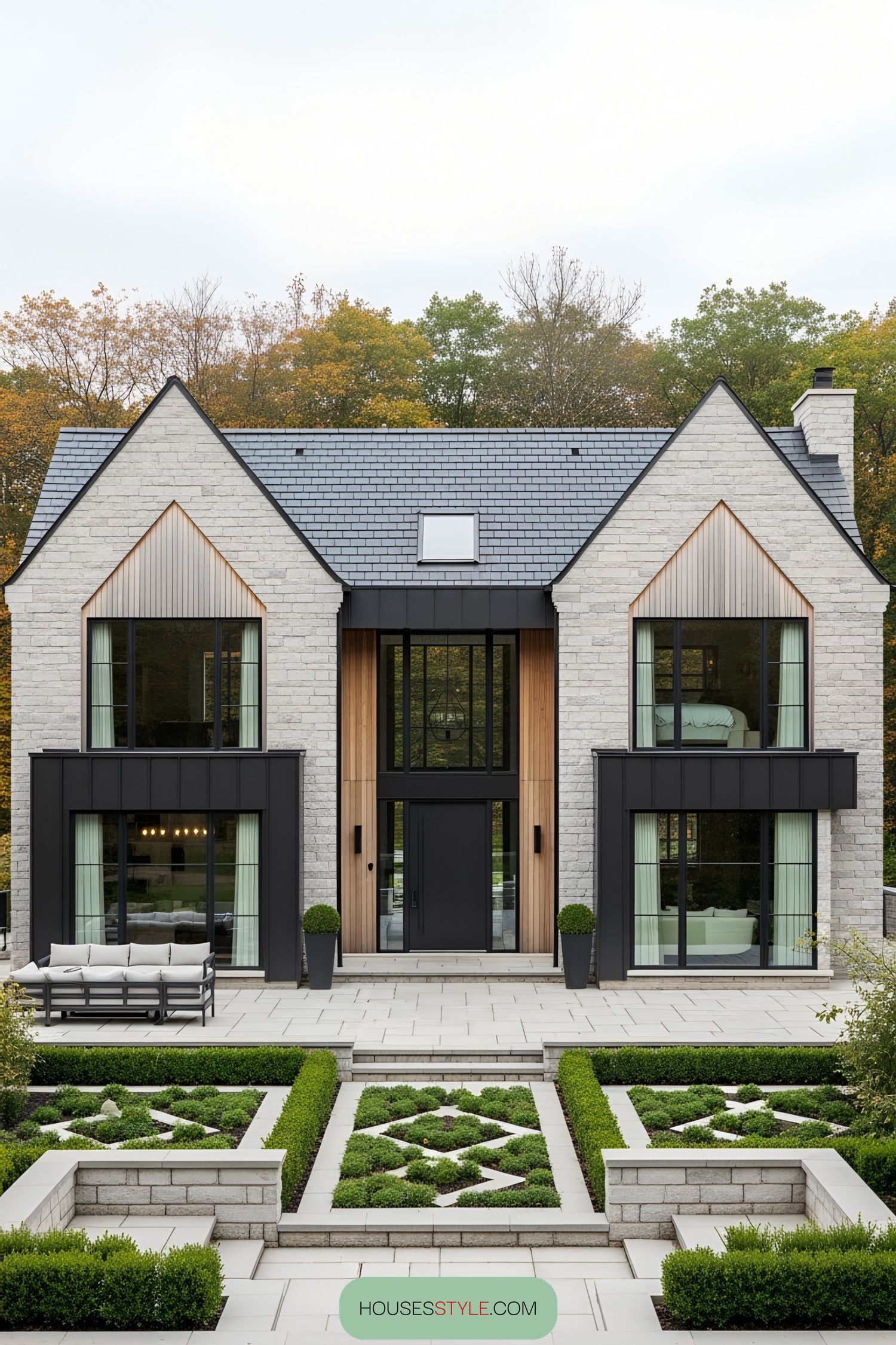 Sleek Symmetrical Brick Home Design