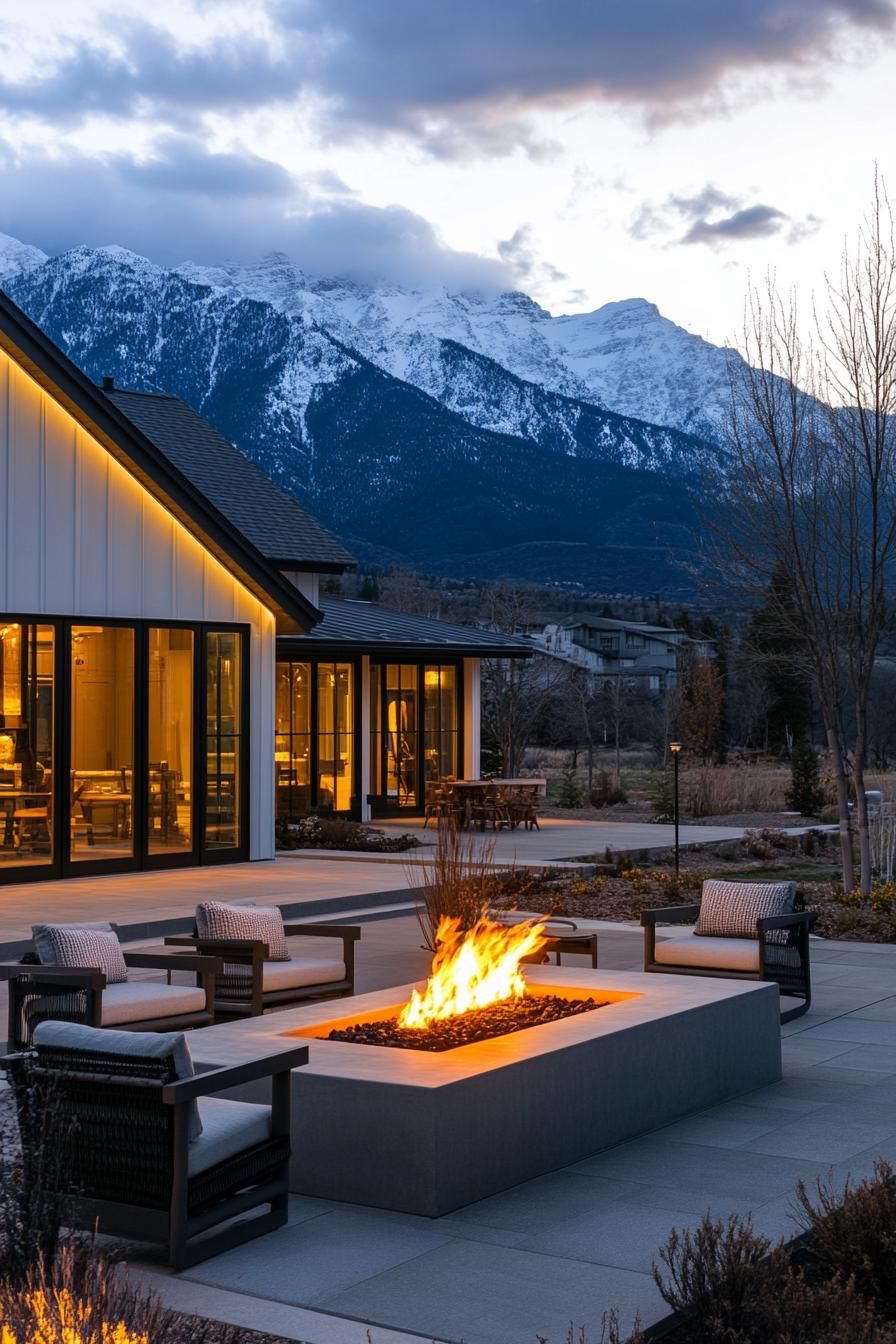 L-Shaped Patio With Fire Pit Seating