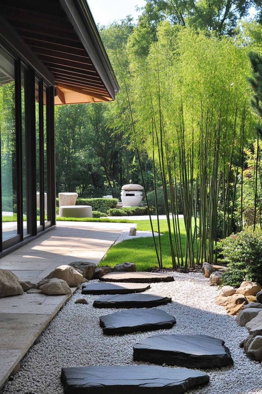 Rock and Bamboo Accents in Zen Gardens
