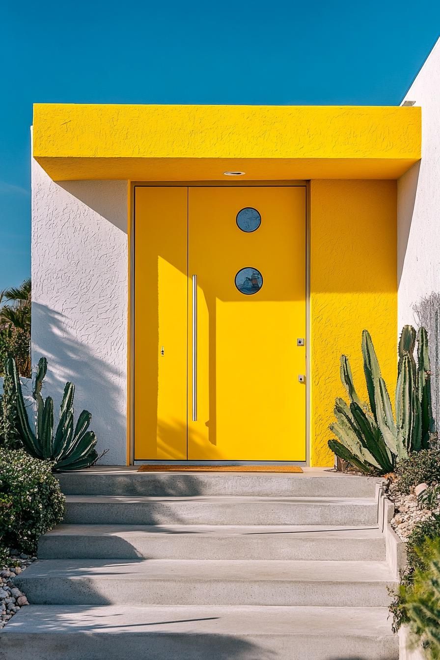 Lemon Yellow Door With Geometric Inlay Details