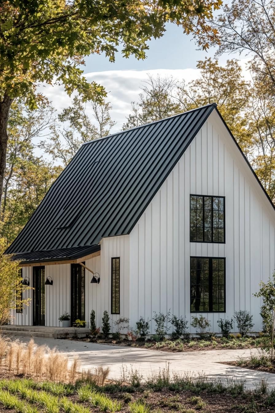 A White Barn House With Black Trim - photo 4
