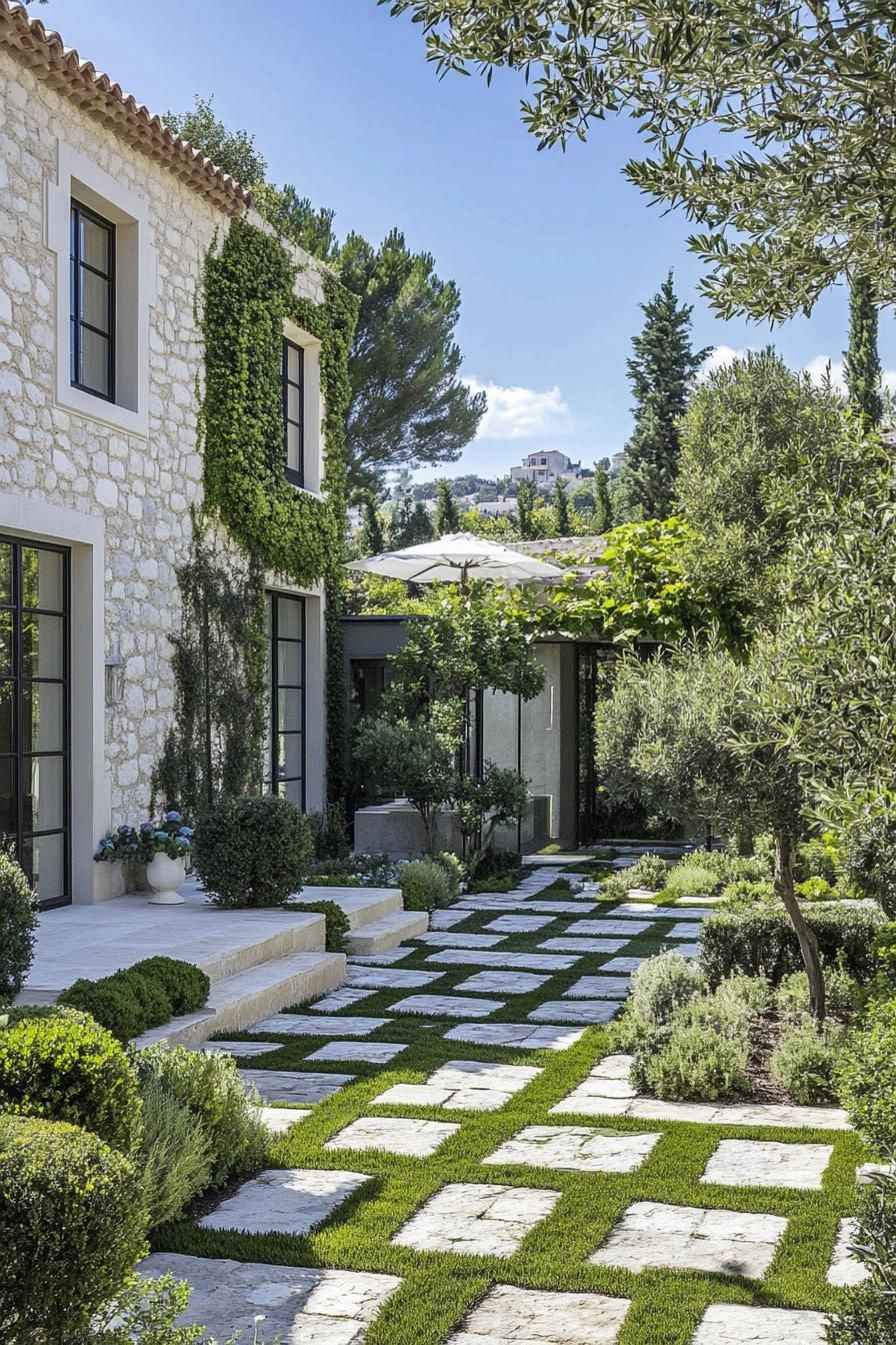Limestone Walls With Geometric Garden Paths