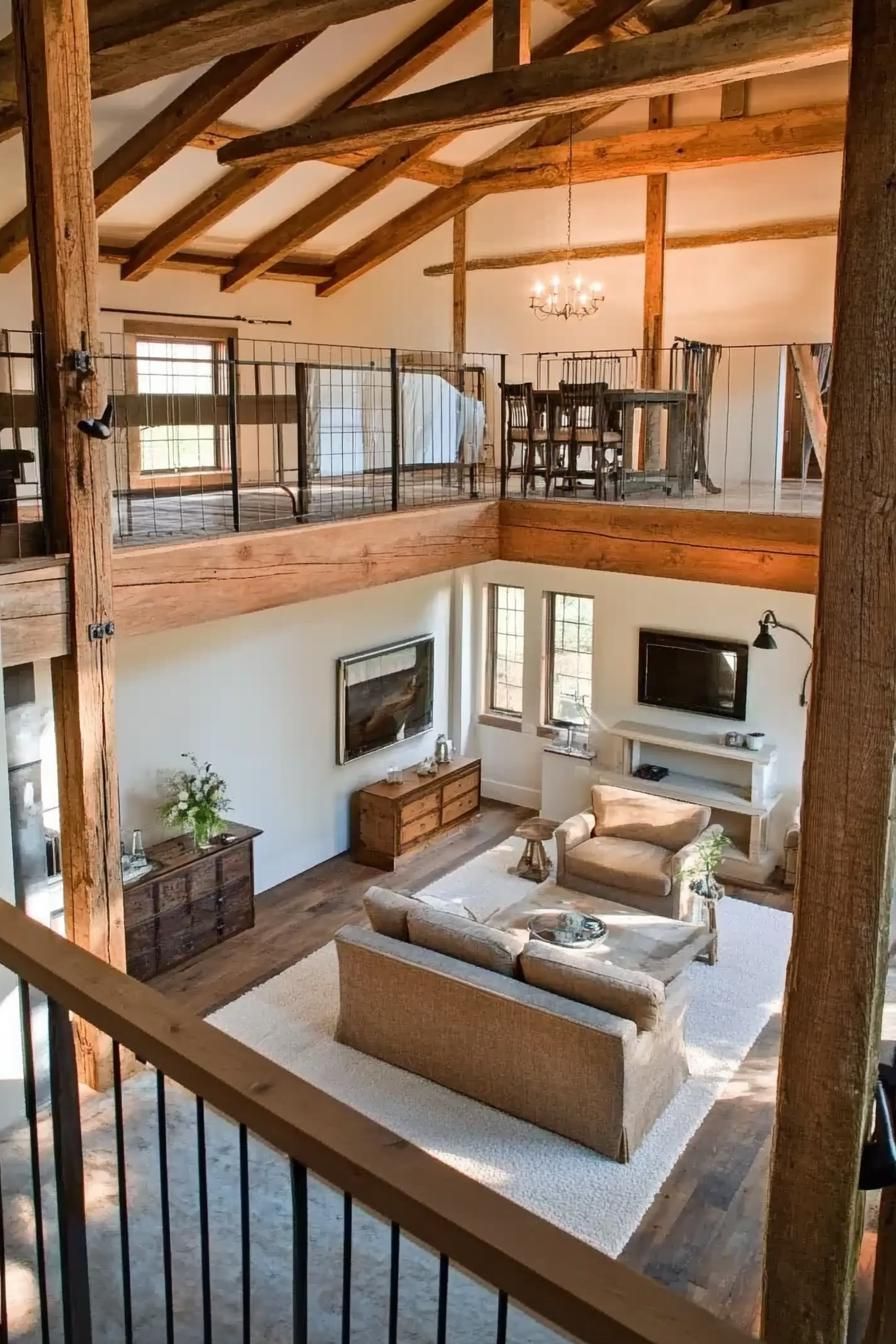 Wooden Beams Inside a Lofted Barn Interior - photo 2