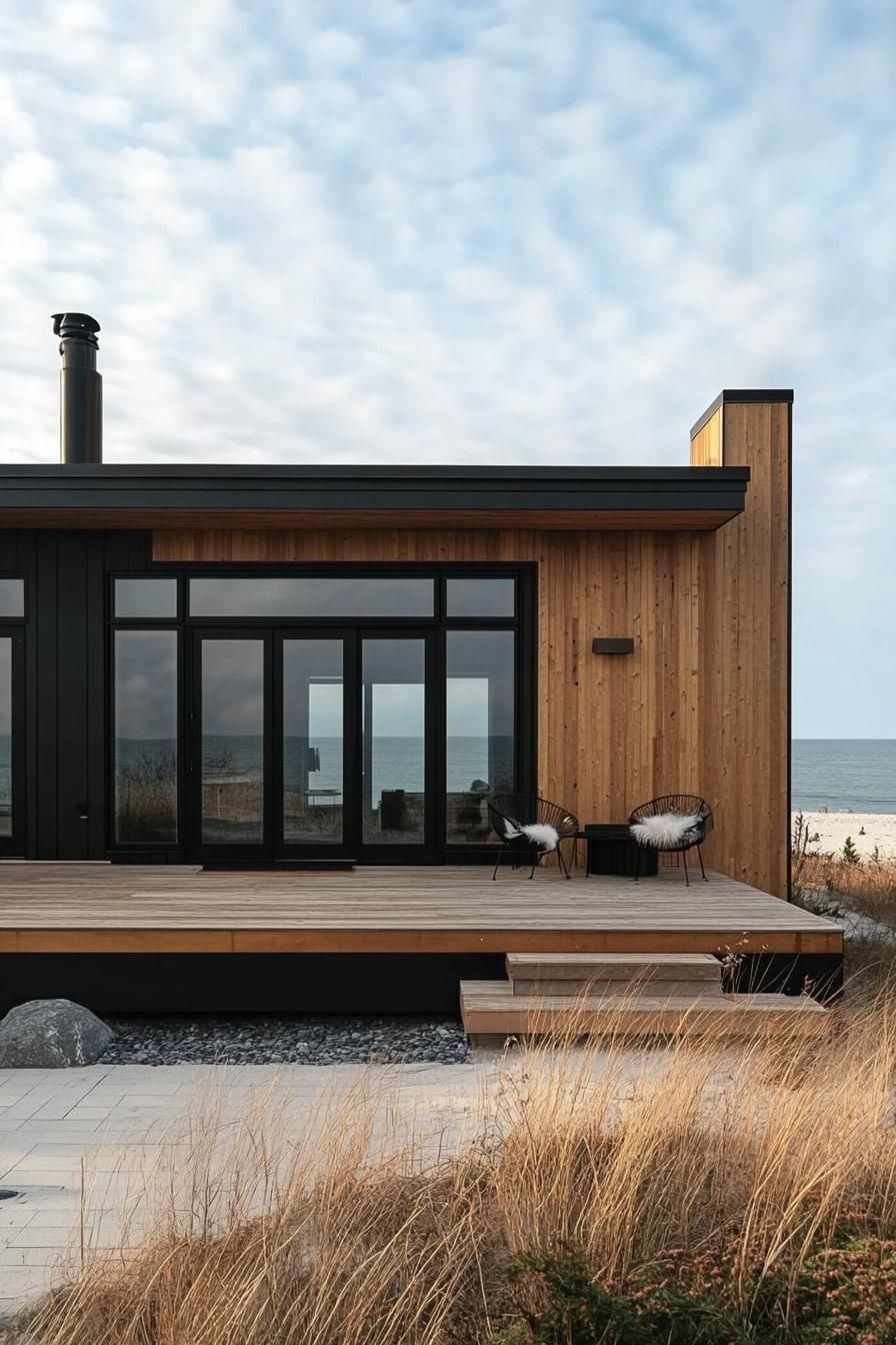 Natural Wood Siding With A Black Roof - photo 2