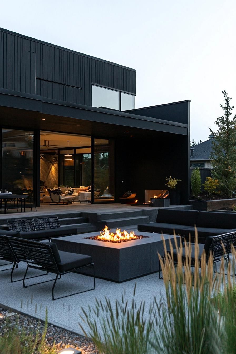 All-Black Patio Furniture Around A Fire Pit