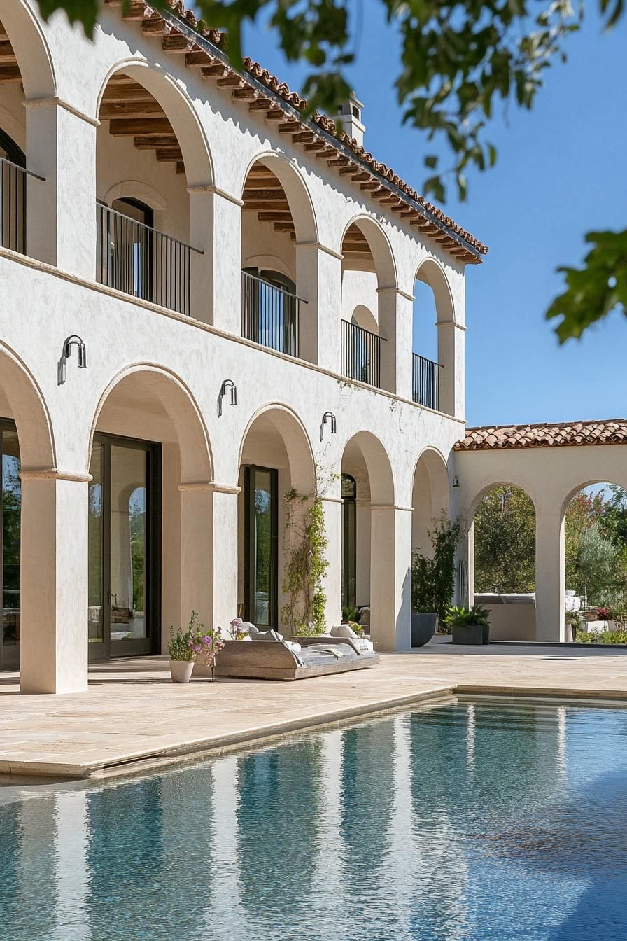 Arched Colonnade Around a Mediterranean Pool