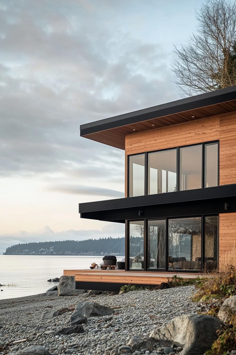 Natural Wood Siding With A Black Roof - photo 3