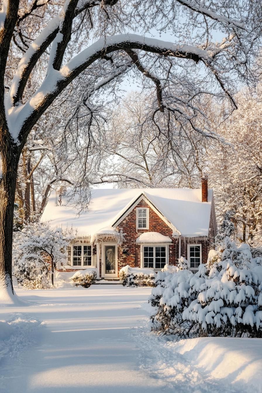 Snowy Winter Suburban Cottage