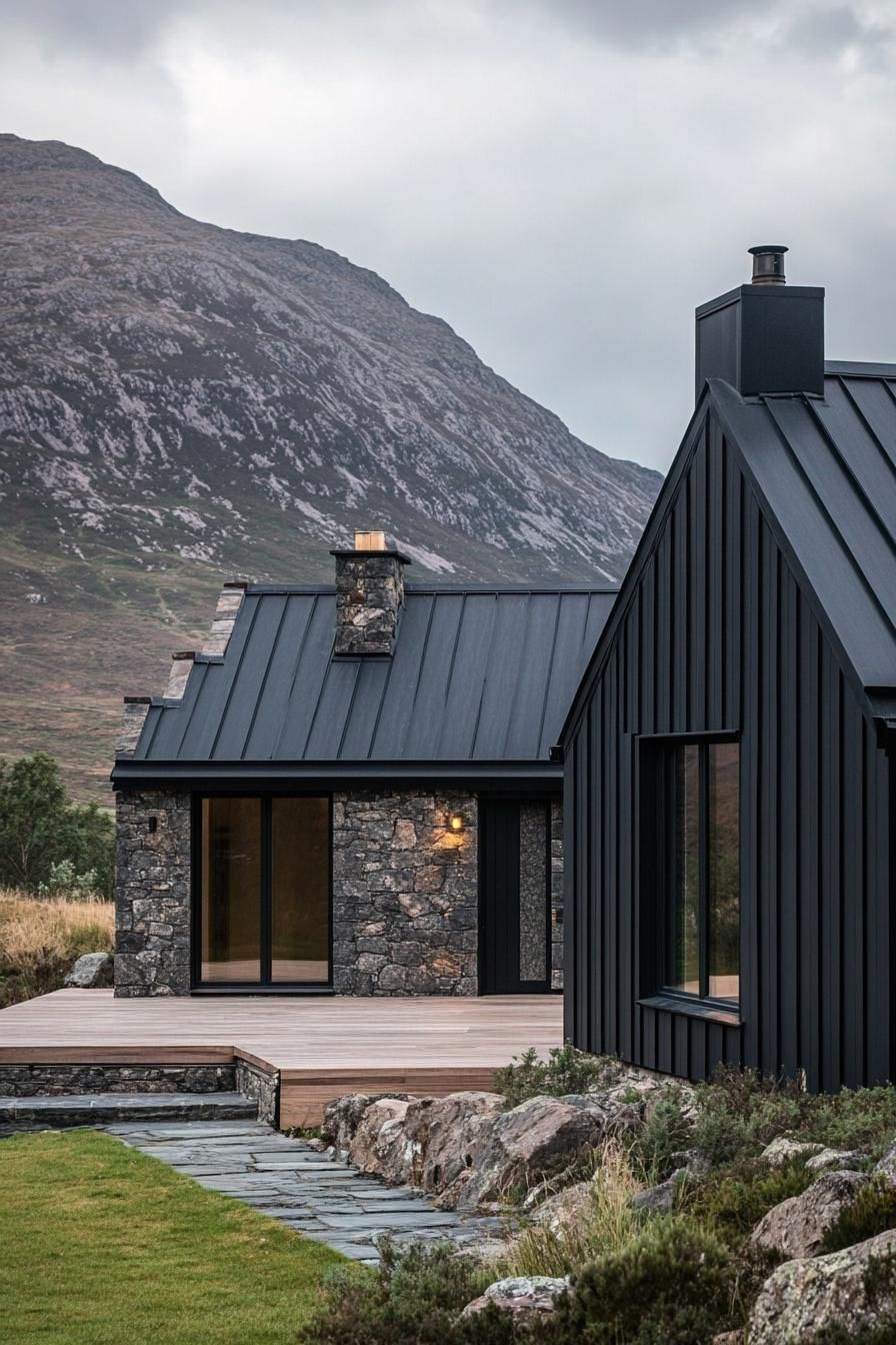 Blackened Zinc Panels With Oak Balconies