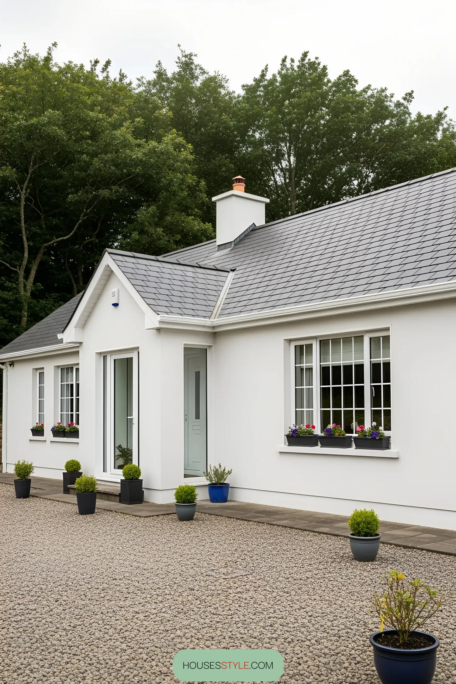 Irish Bungalow Featuring a Pebble Pathway
