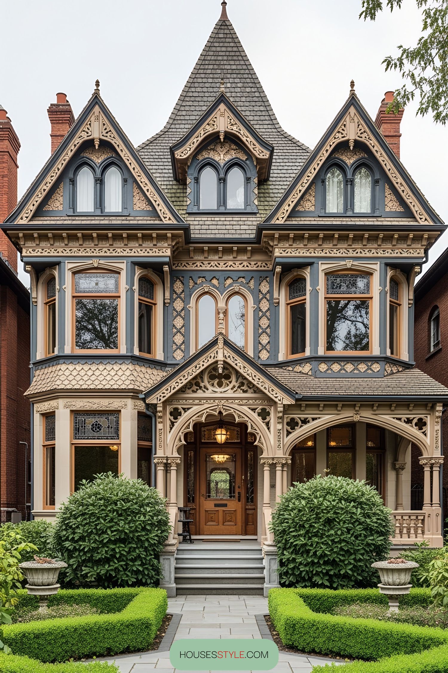Picturing Gothic Style Among Lush Green Hedges