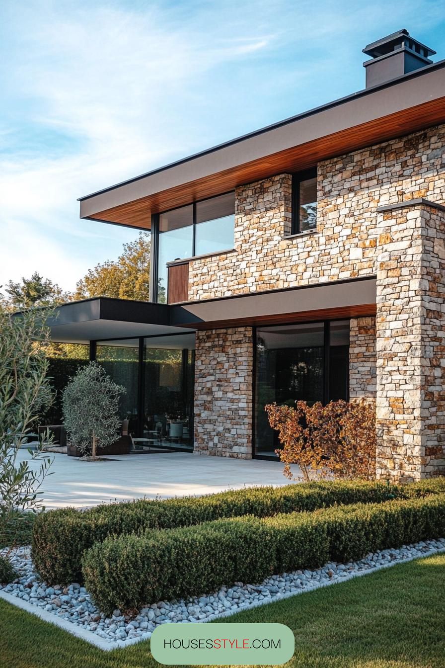 Mixed Stone and Brick Facade