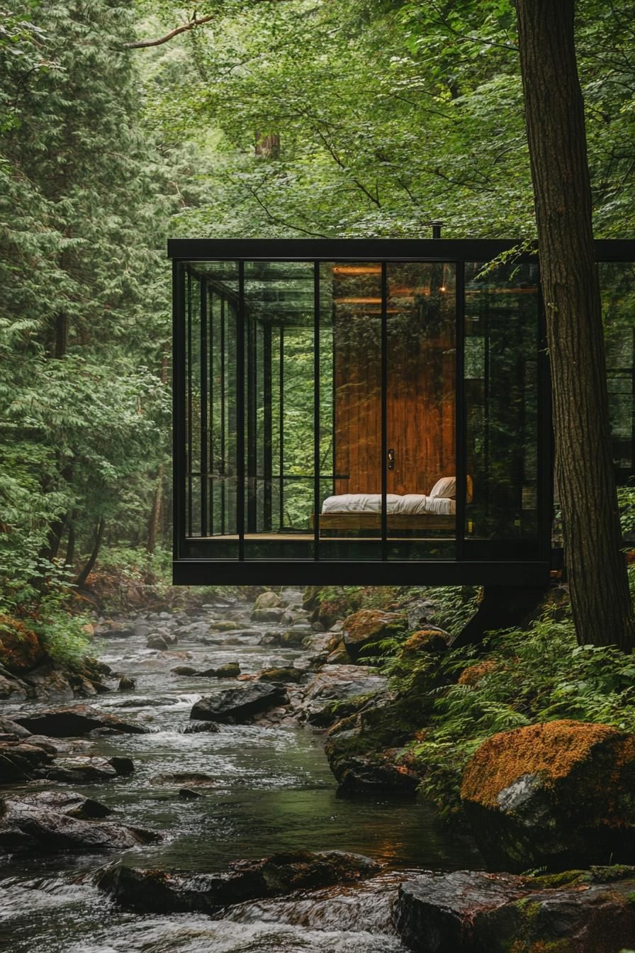 A Glass Cabin Set Deep in Nature