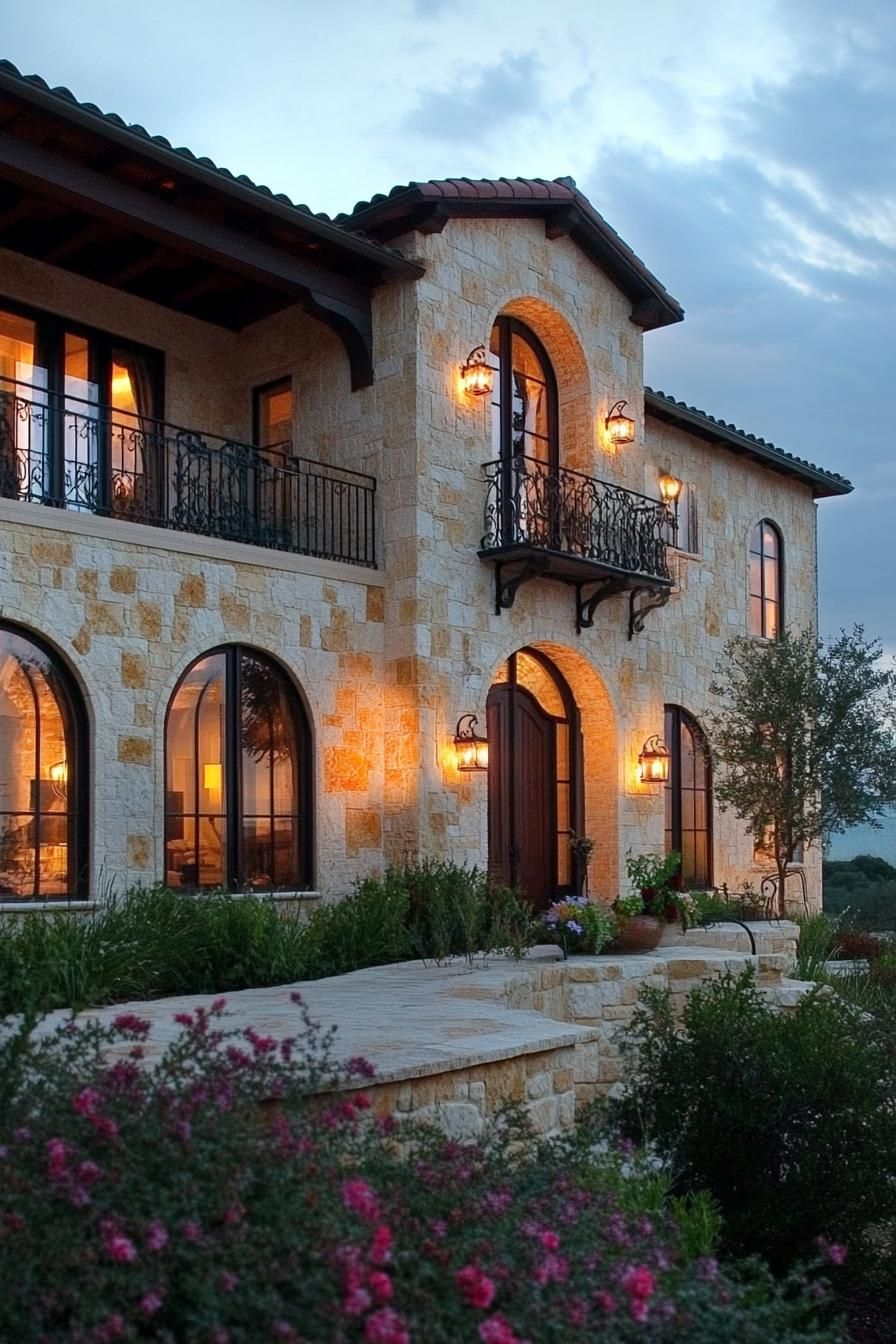 Arched Windows With Iron Balconies