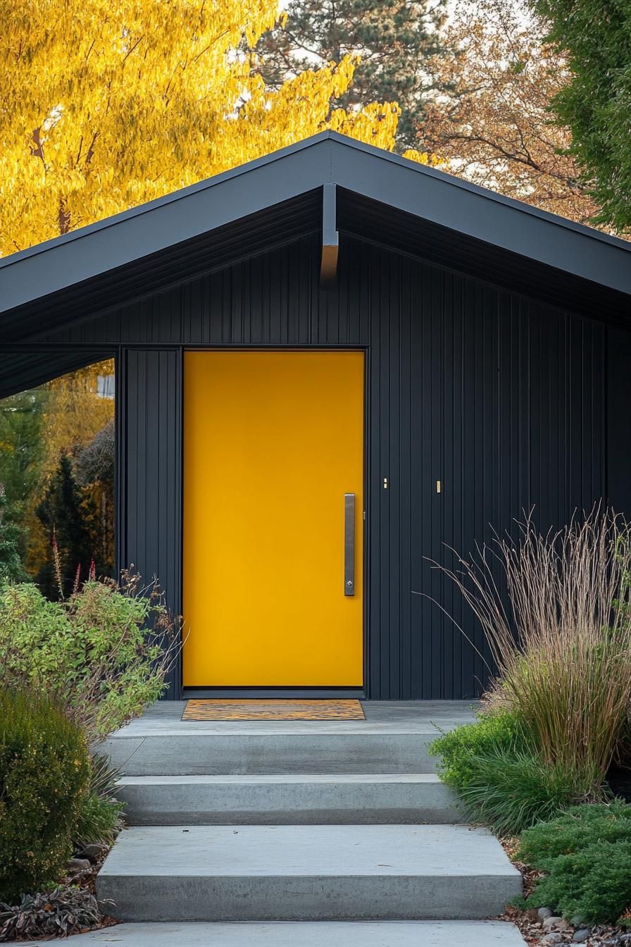Goldenrod Yellow Door With a Steel Handle