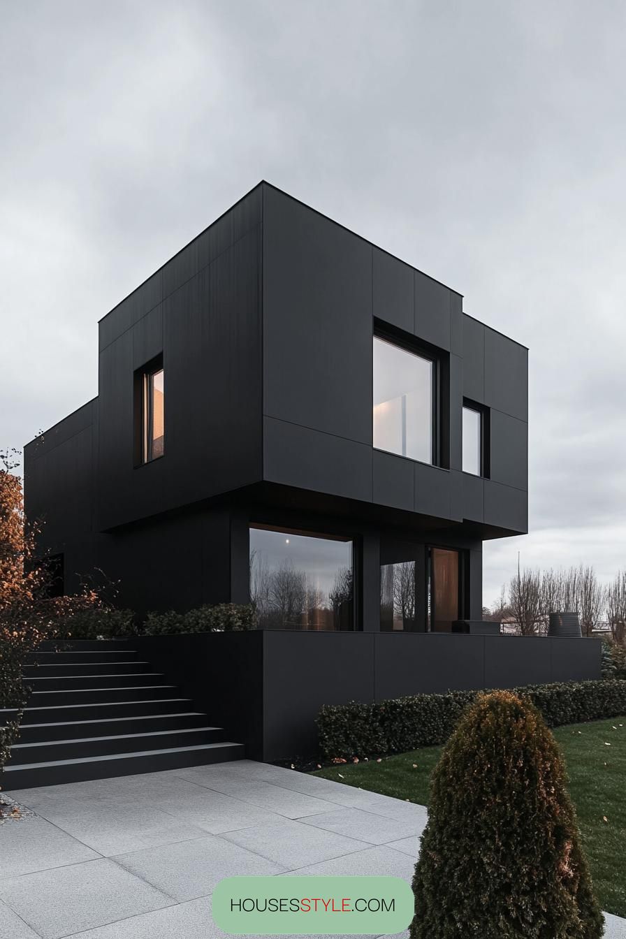 Matte Black Minimalist Exterior With Huge Windows