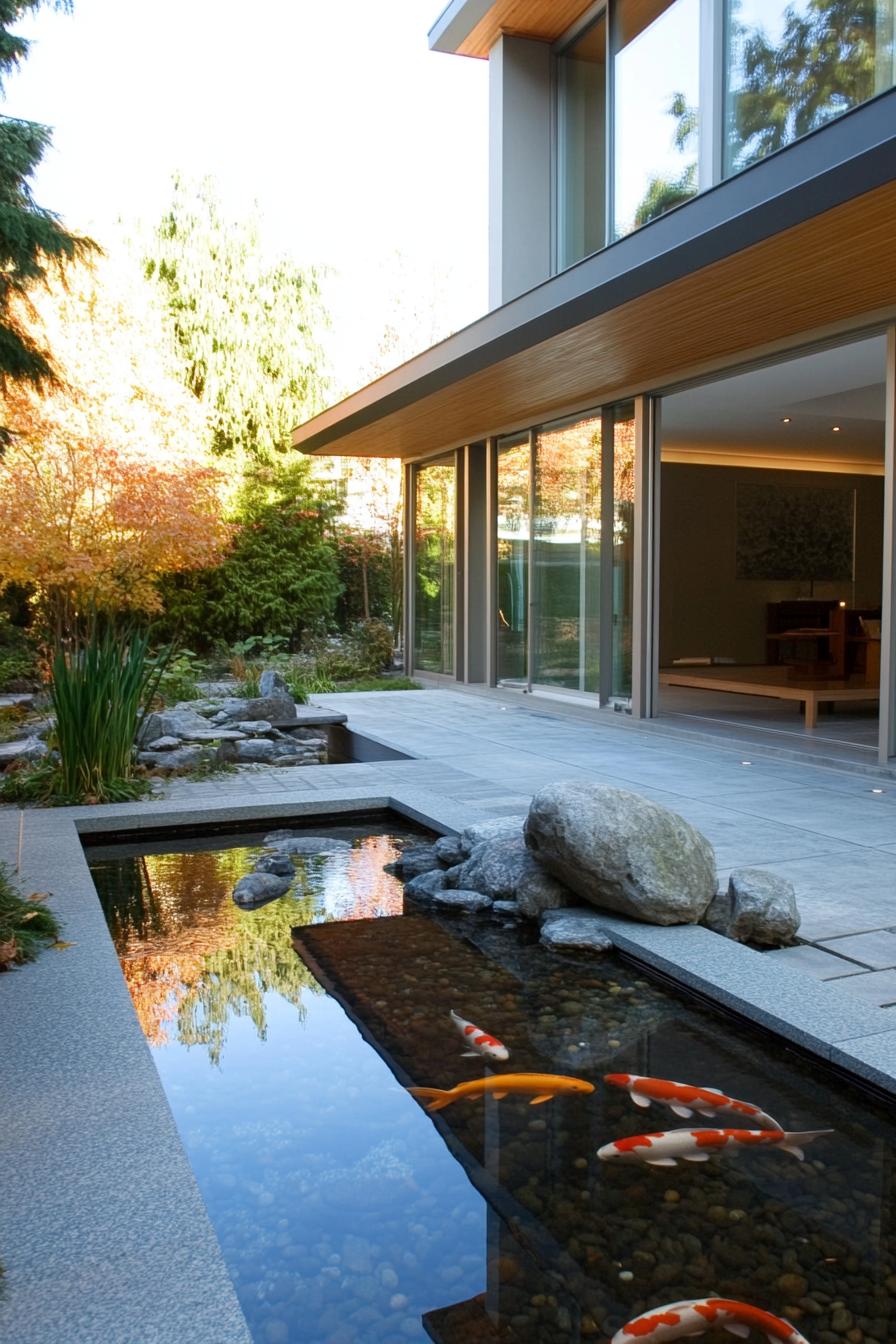 Sliding Doors That Open Onto a Koi Pond