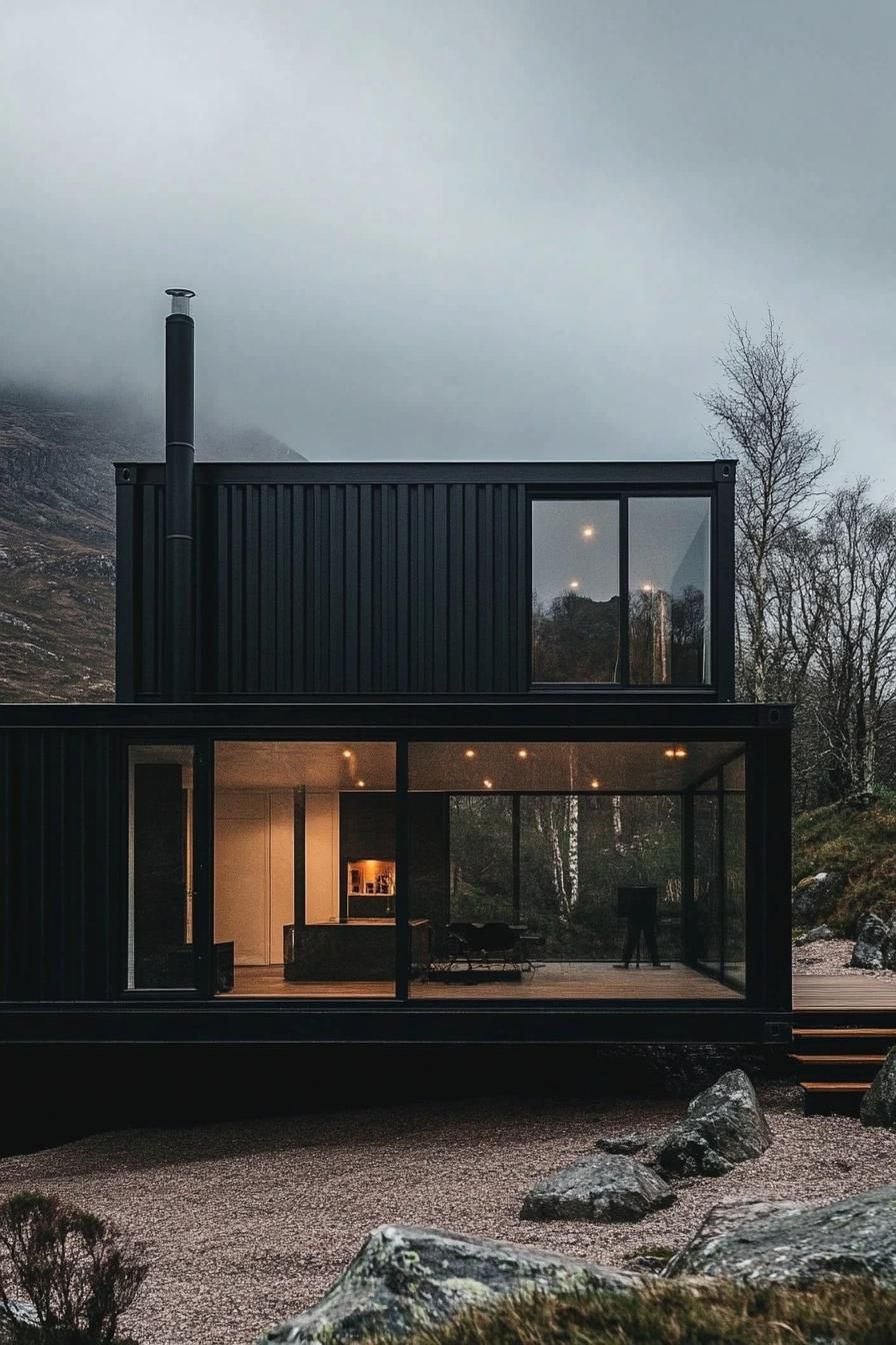 Black Shipping Container Home With Loft