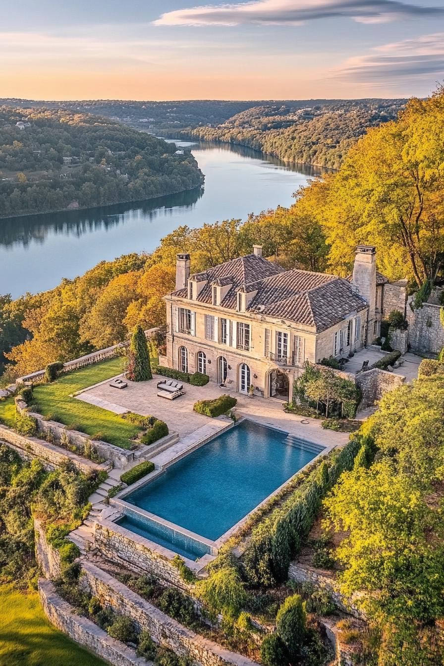 French Mansion Featuring an Infinity Pool