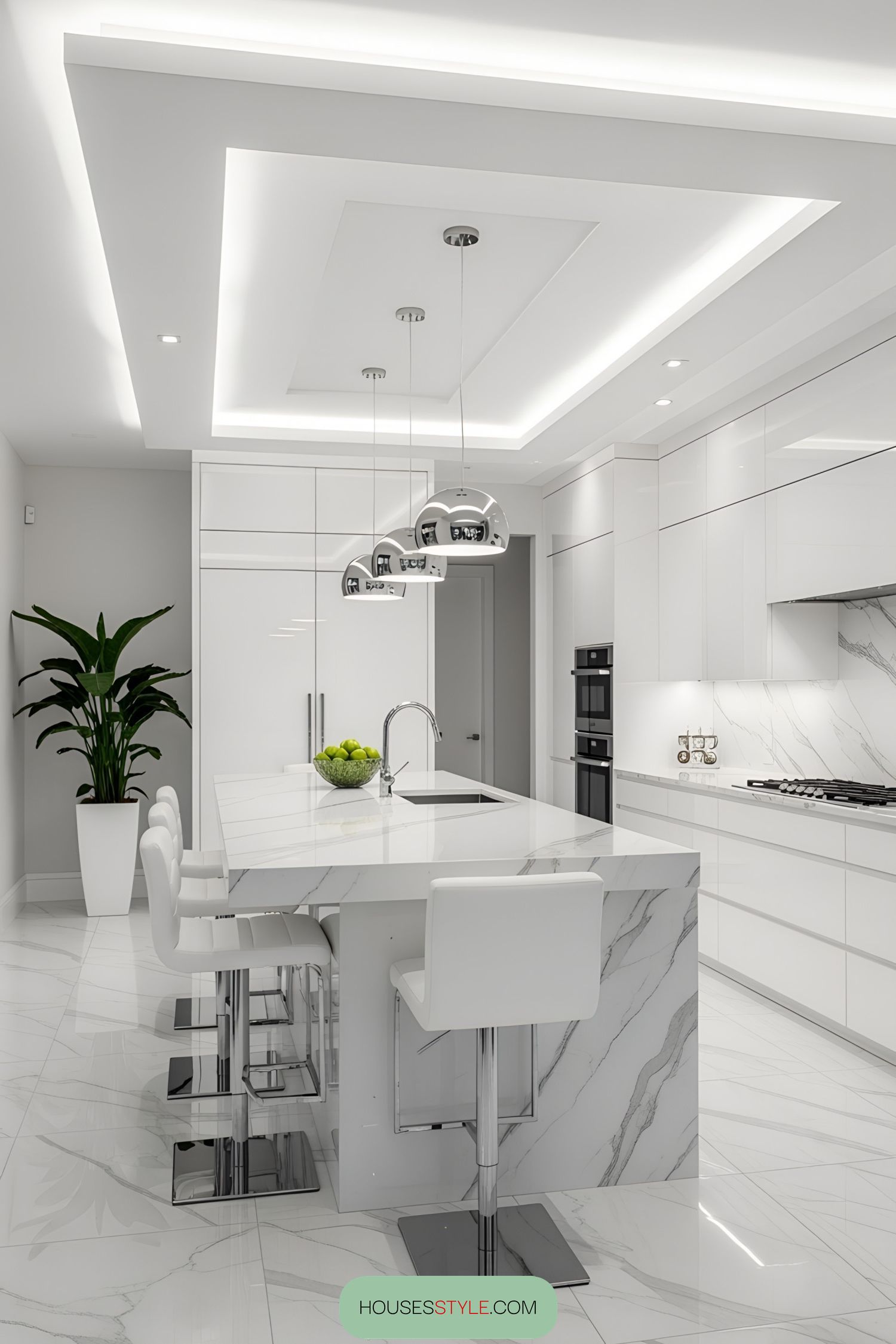 Metallic Accents in a Glossy Kitchen